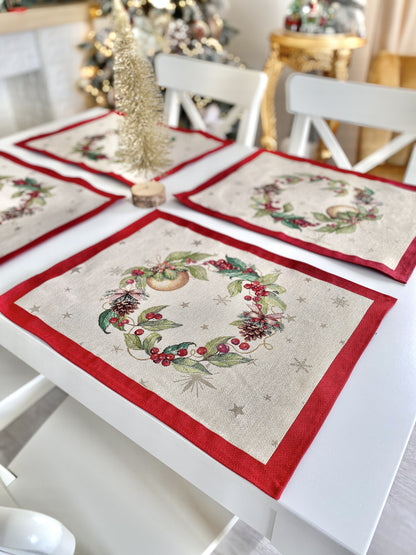 Christmas tapestry Placemats «Christmas garland» with golden thread