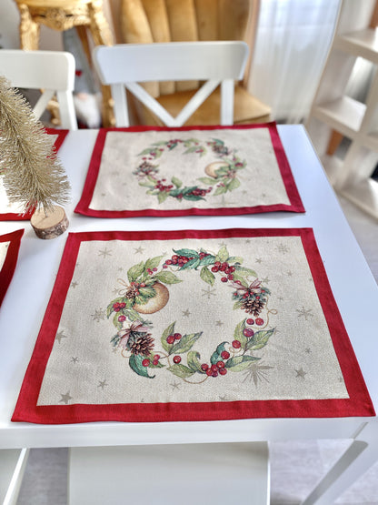 Christmas tapestry Placemats «Christmas garland» with golden thread