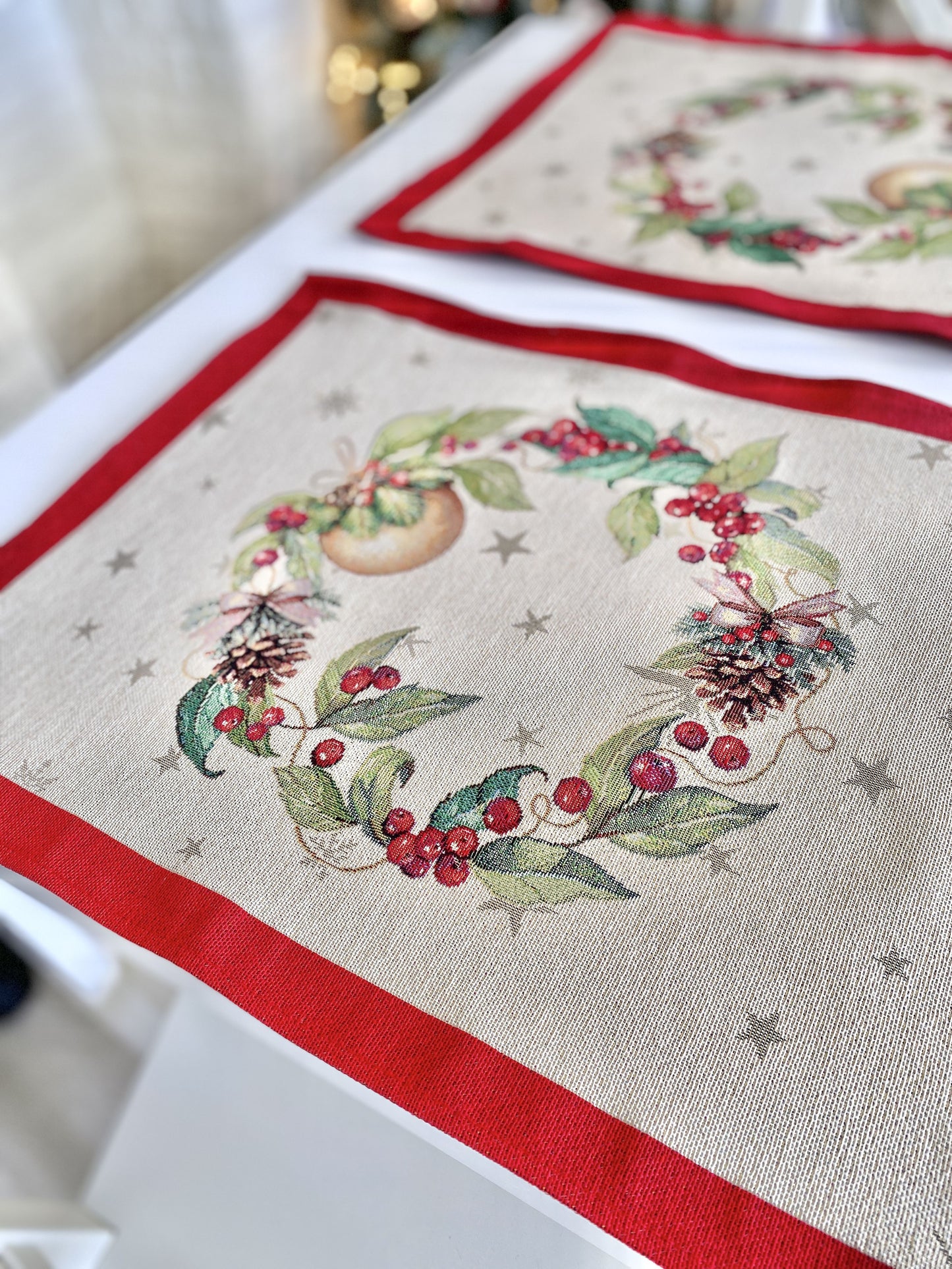 Christmas tapestry Placemats «Christmas garland» with golden thread