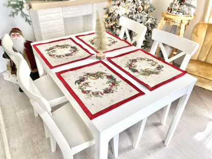 Christmas tapestry Placemats «Christmas garland» with golden thread