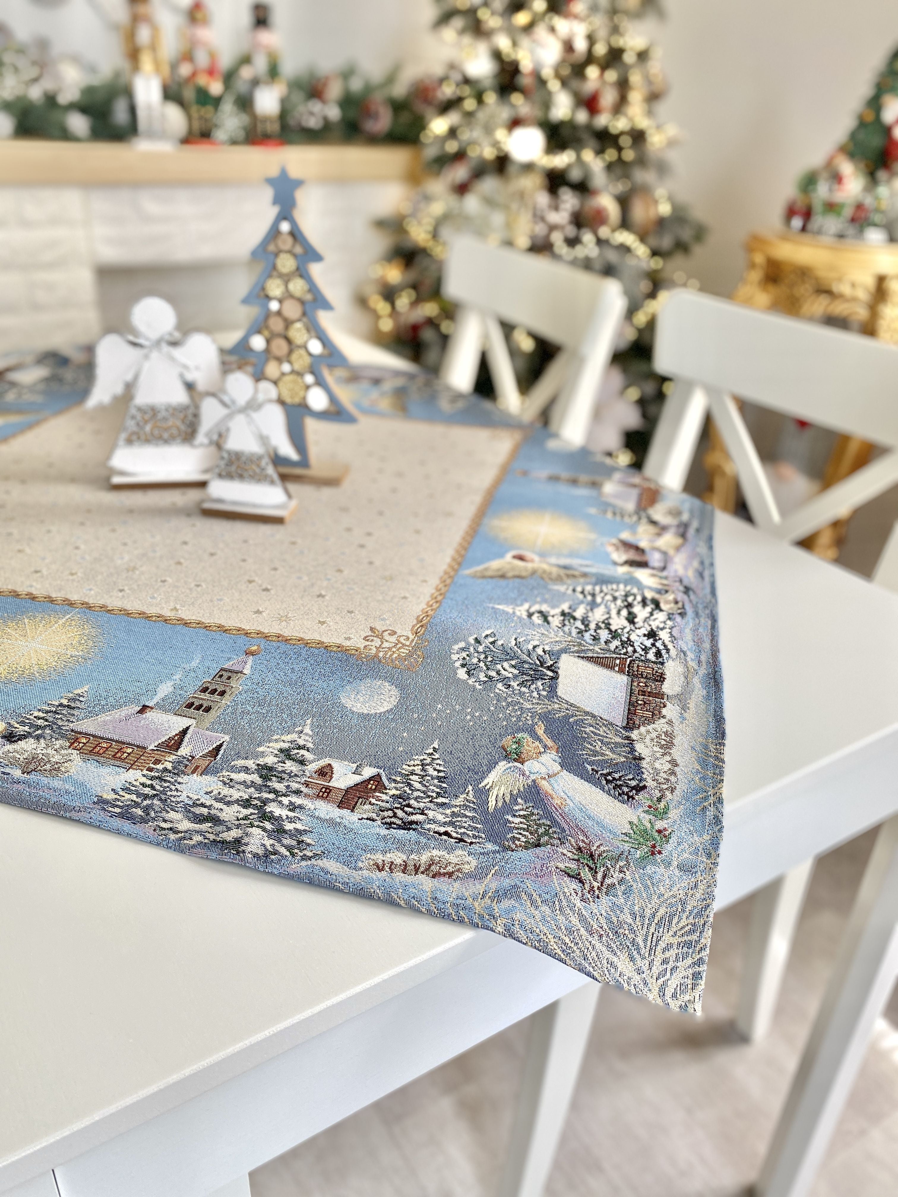 Christmas tapestry tablecloth «Christmas star» with silver thread Limaso Textile