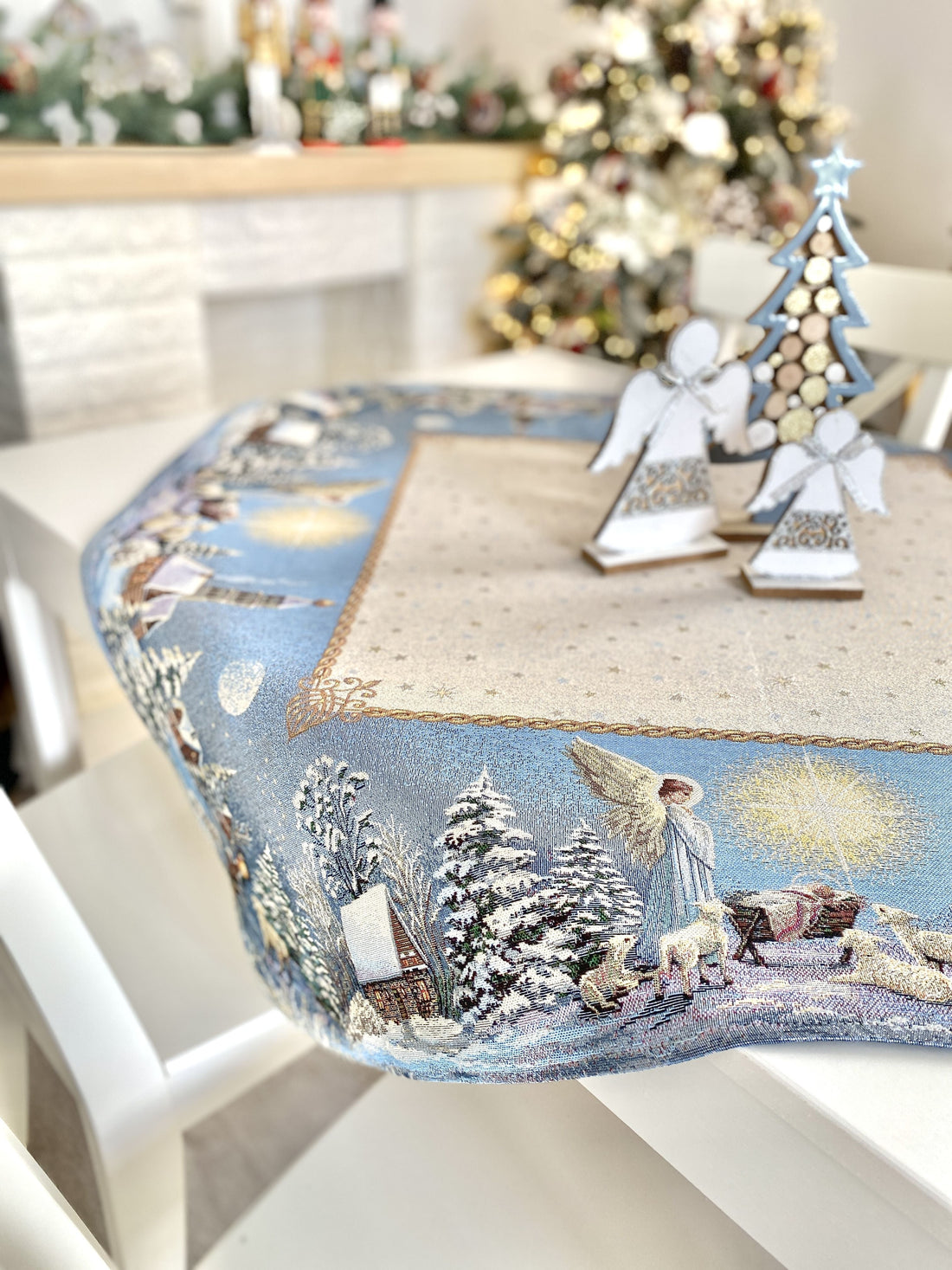 Christmas tapestry tablecloth «Christmas star» with silver thread Limaso Textile