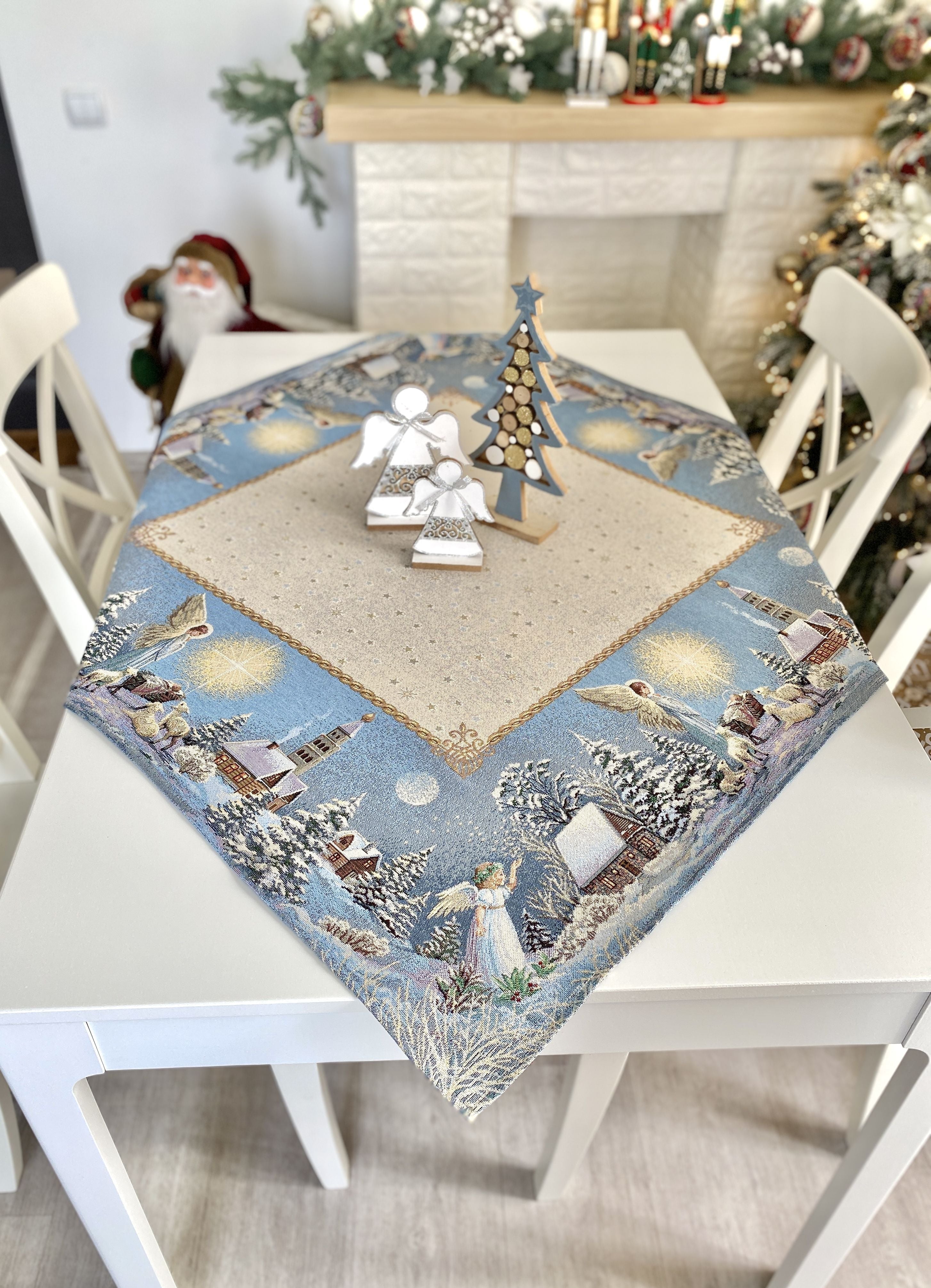 Christmas tapestry tablecloth «Christmas star» with silver thread Limaso Textile