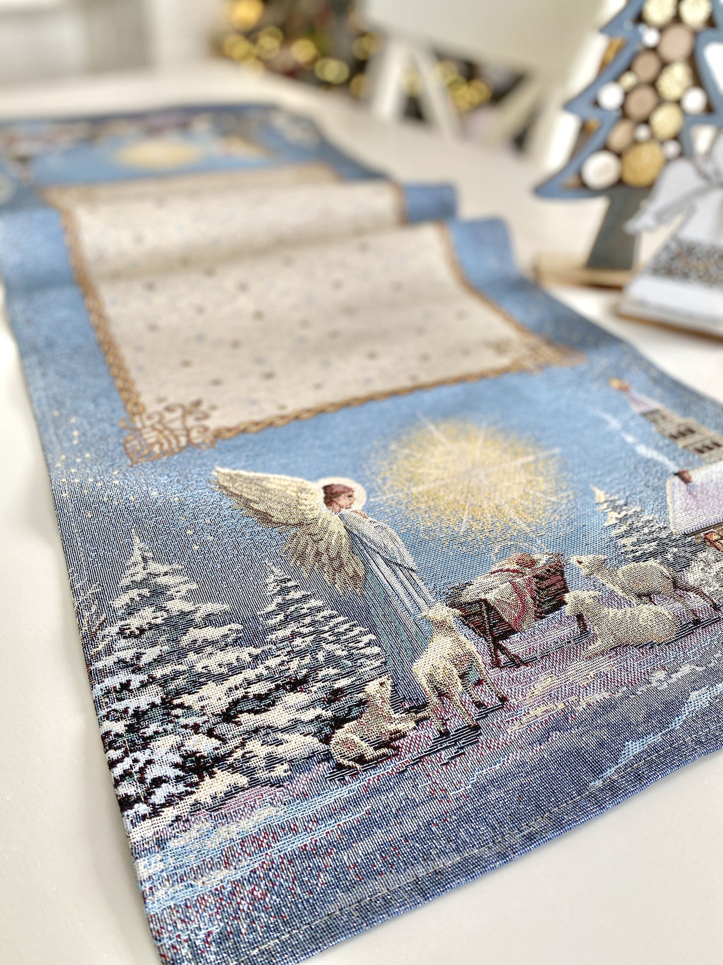 Christmas Tapestry Table runner «Christmas star» with silver thread