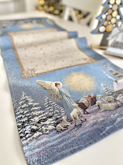 Christmas Tapestry Table runner «Christmas star» with silver thread