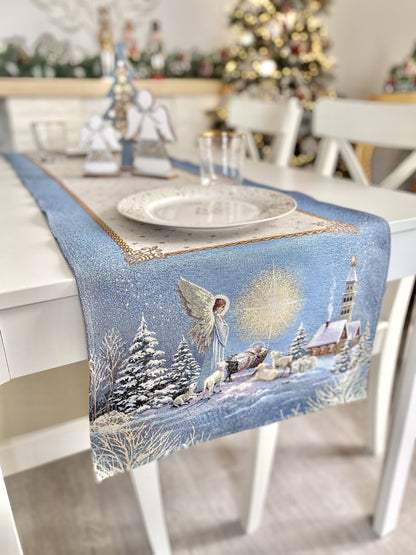 Christmas Tapestry Table runner «Christmas star» with silver thread