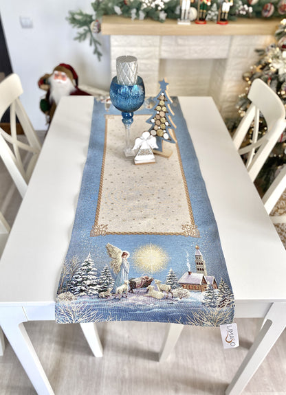 Christmas Tapestry Table runner «Christmas star» with silver thread