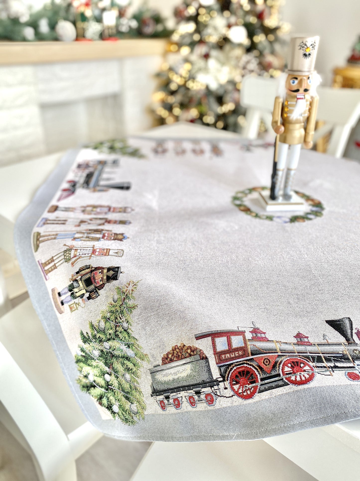 Christmas tapestry tablecloth «Grey Nutcracker» without lurex