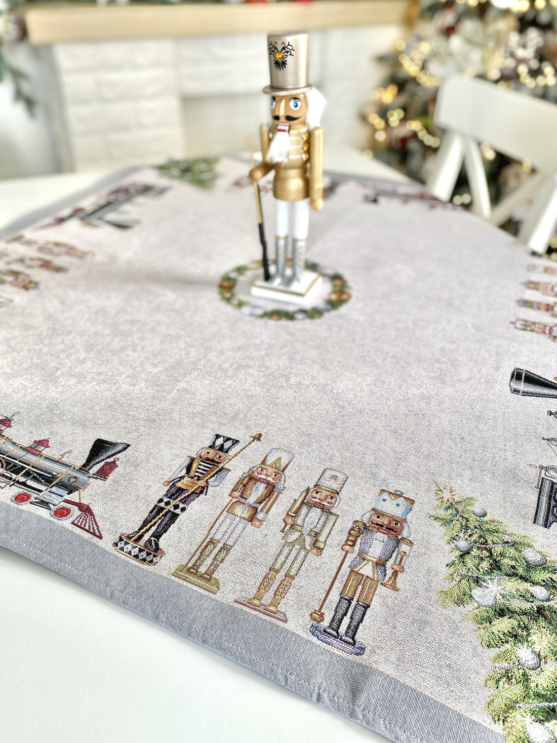 Christmas tapestry tablecloth «Grey Nutcracker» without lurex Limaso Textile