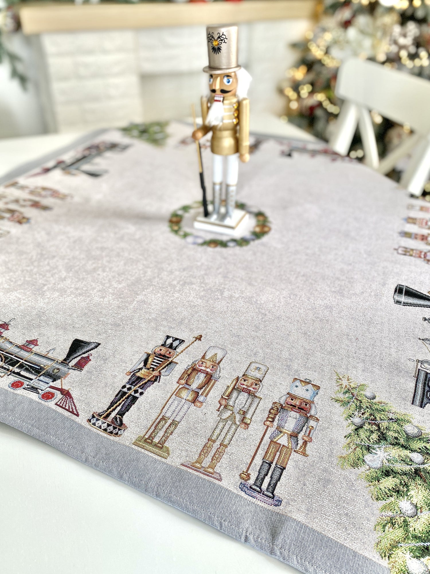 Christmas tapestry tablecloth «Grey Nutcracker» without lurex Limaso Textile