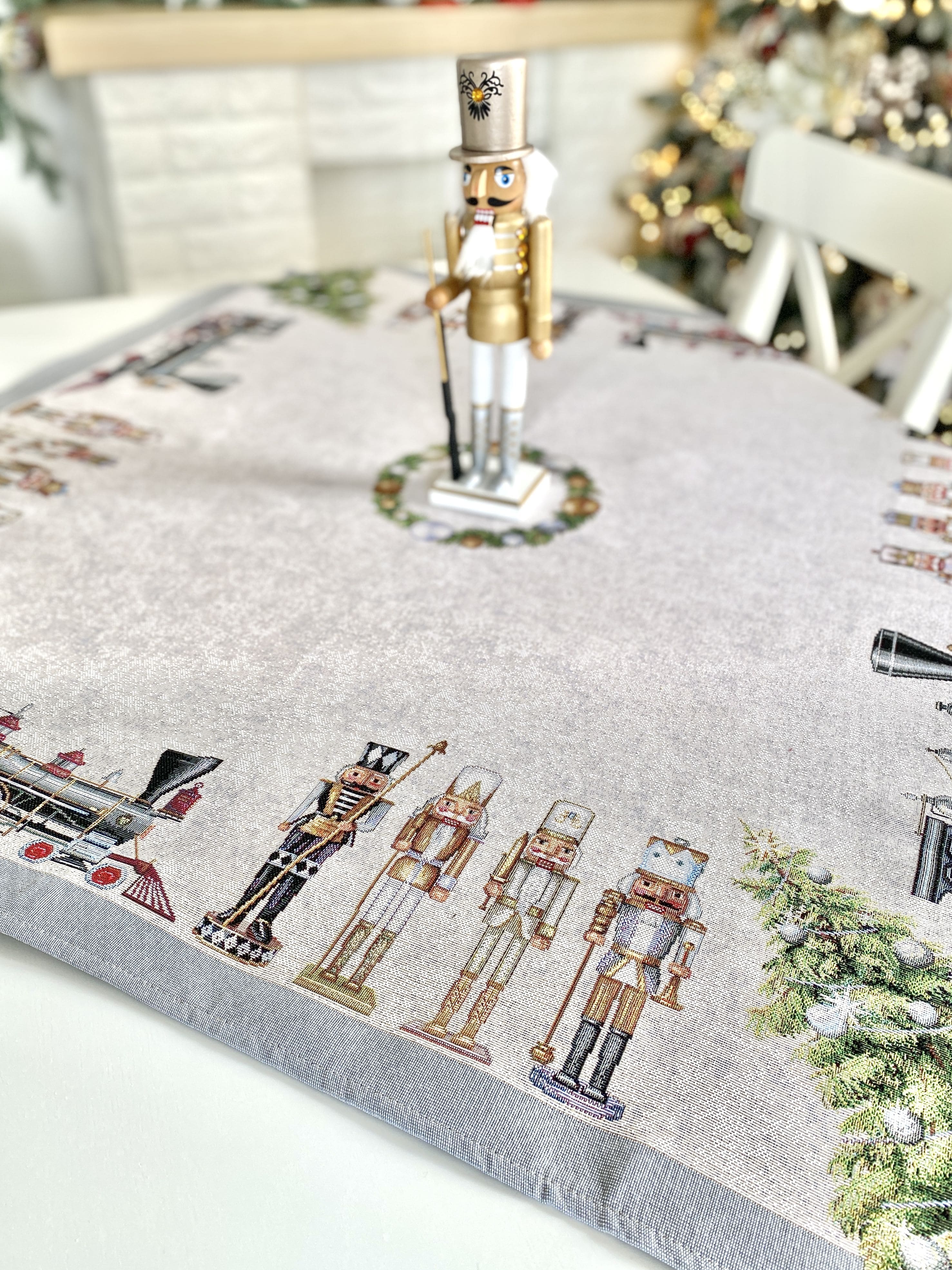 Christmas tapestry tablecloth «Grey Nutcracker» without lurex Limaso Textile