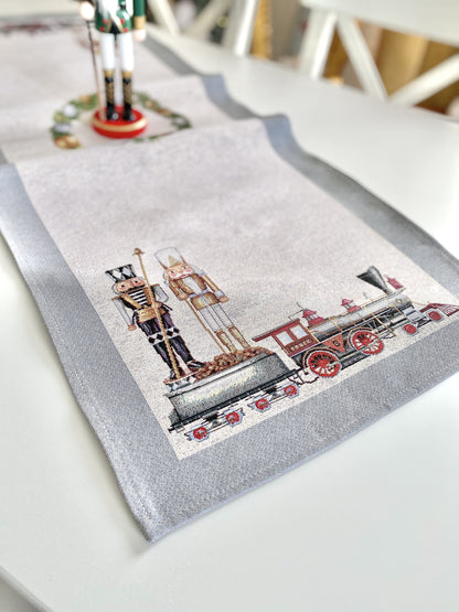 Christmas Tapestry Table runner «Grey Nutcracker» without lurex