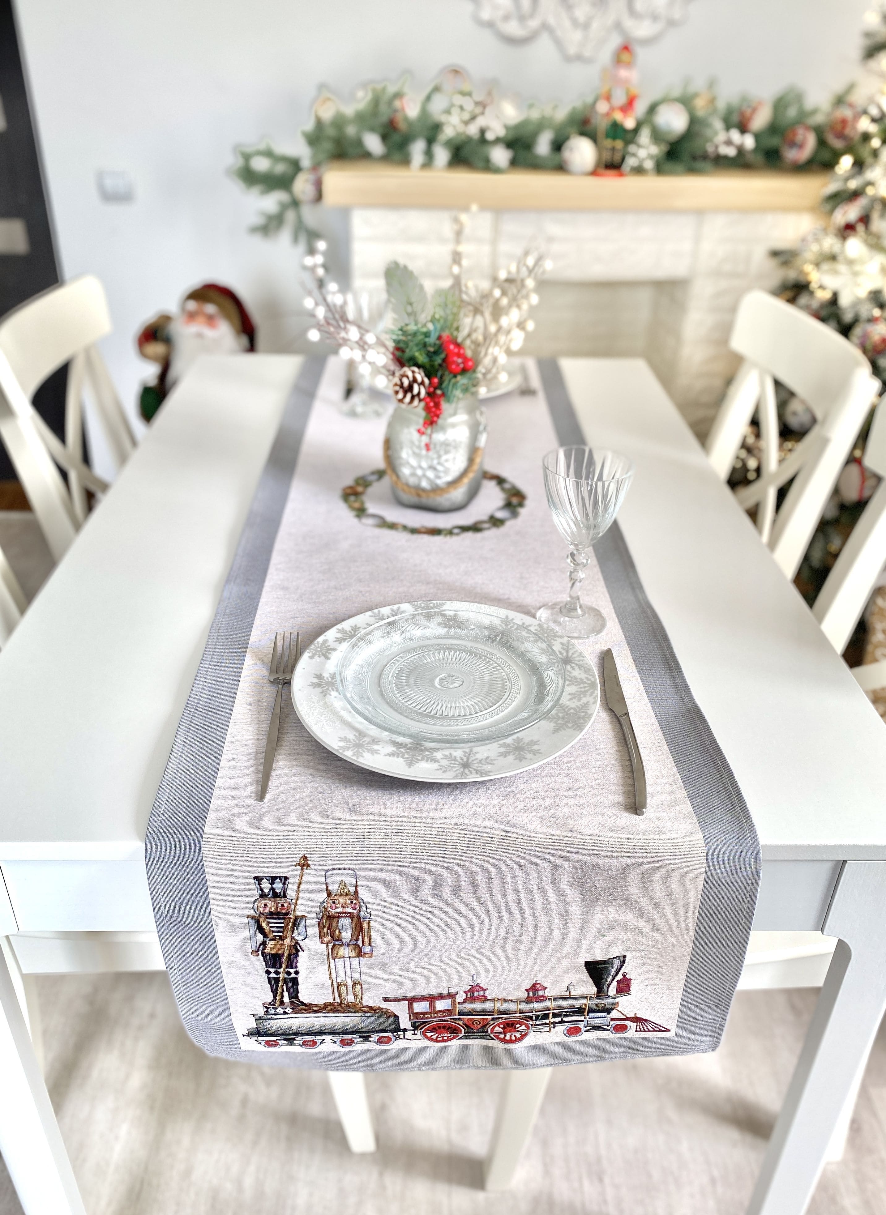 Christmas Tapestry Table runner «Grey Nutcracker» without lurex Limaso Textile