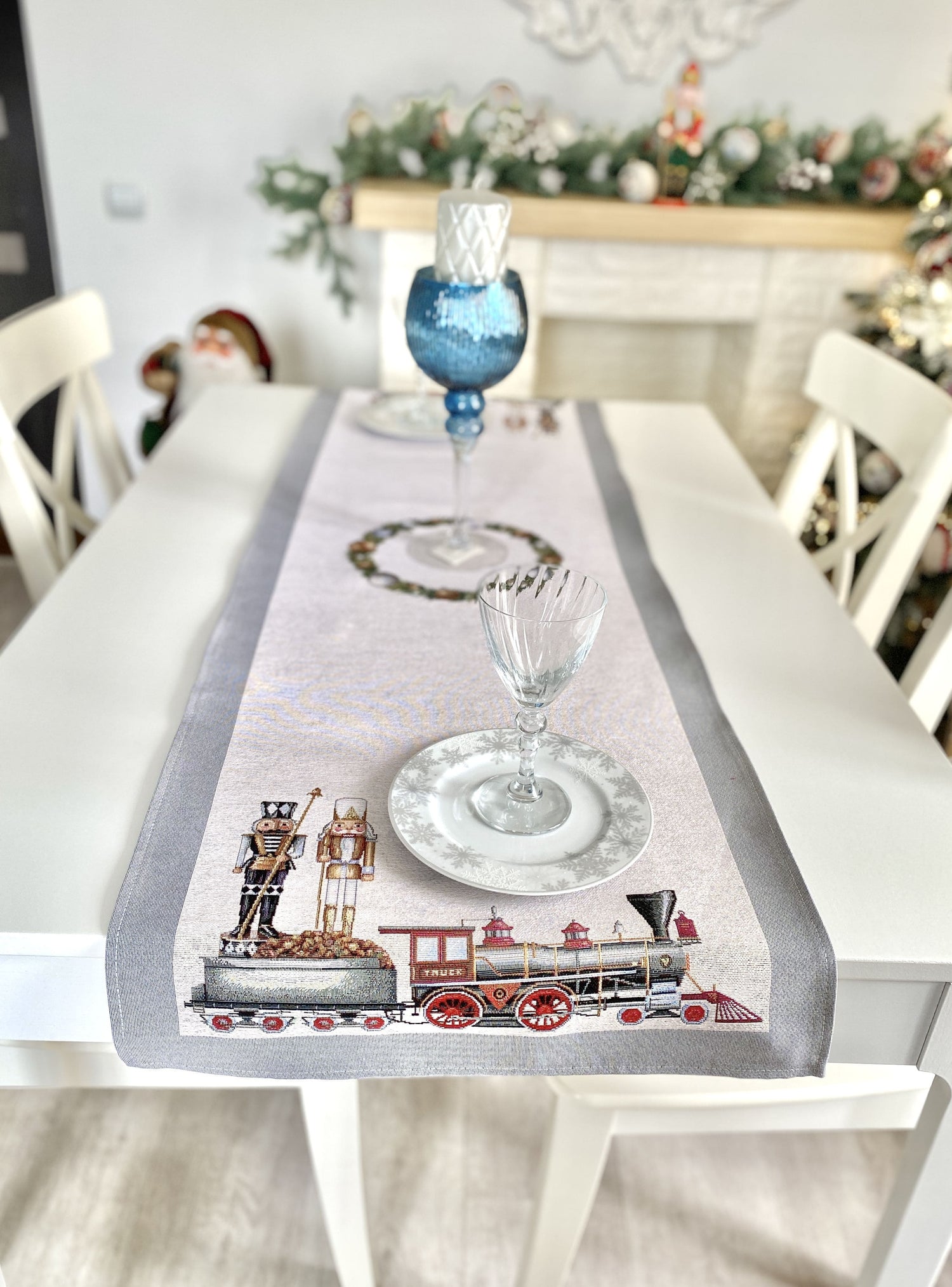 Christmas Tapestry Table runner «Grey Nutcracker» without lurex Limaso Textile