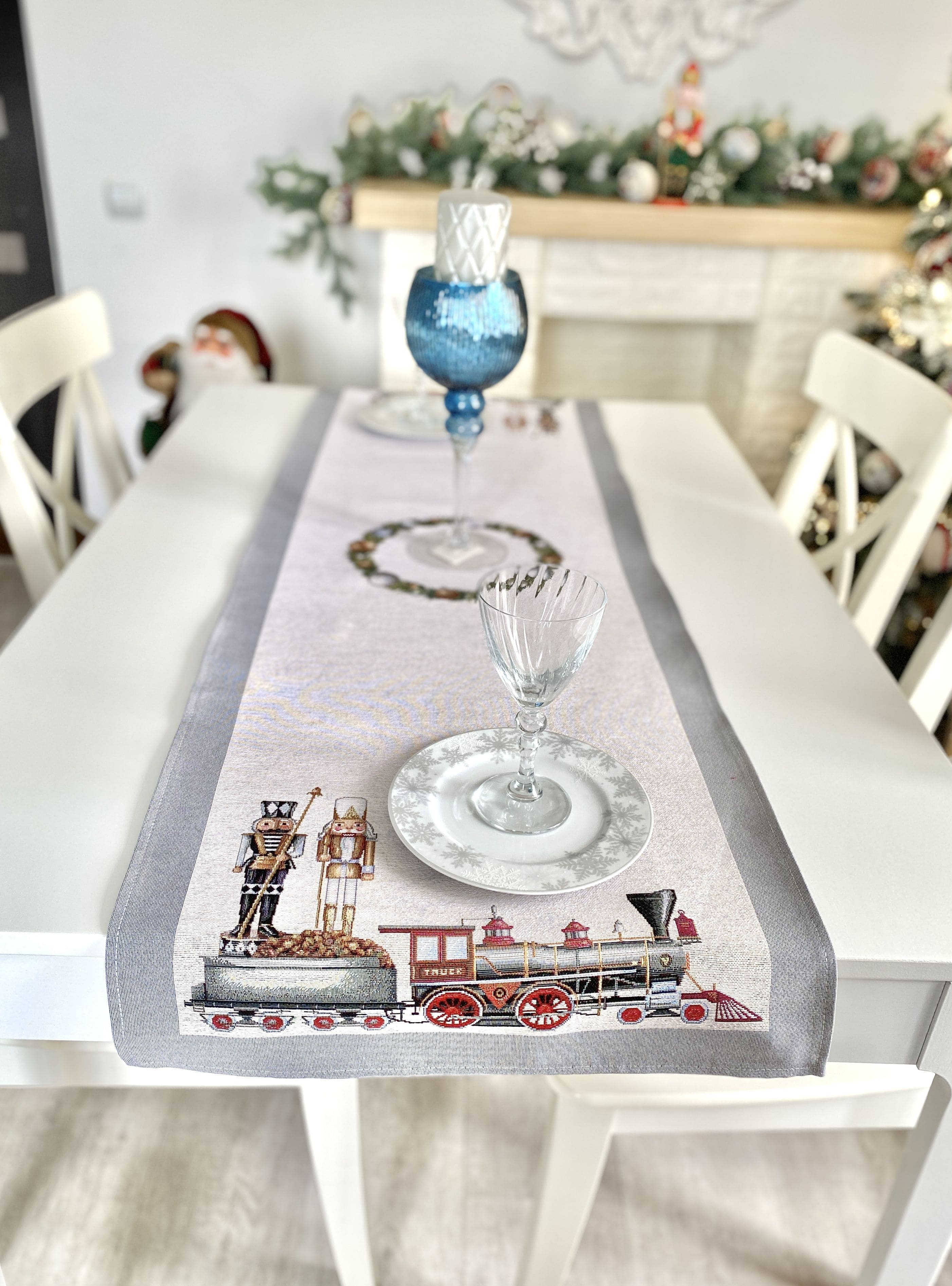 Christmas Tapestry Table runner «Grey Nutcracker» without lurex Limaso Textile
