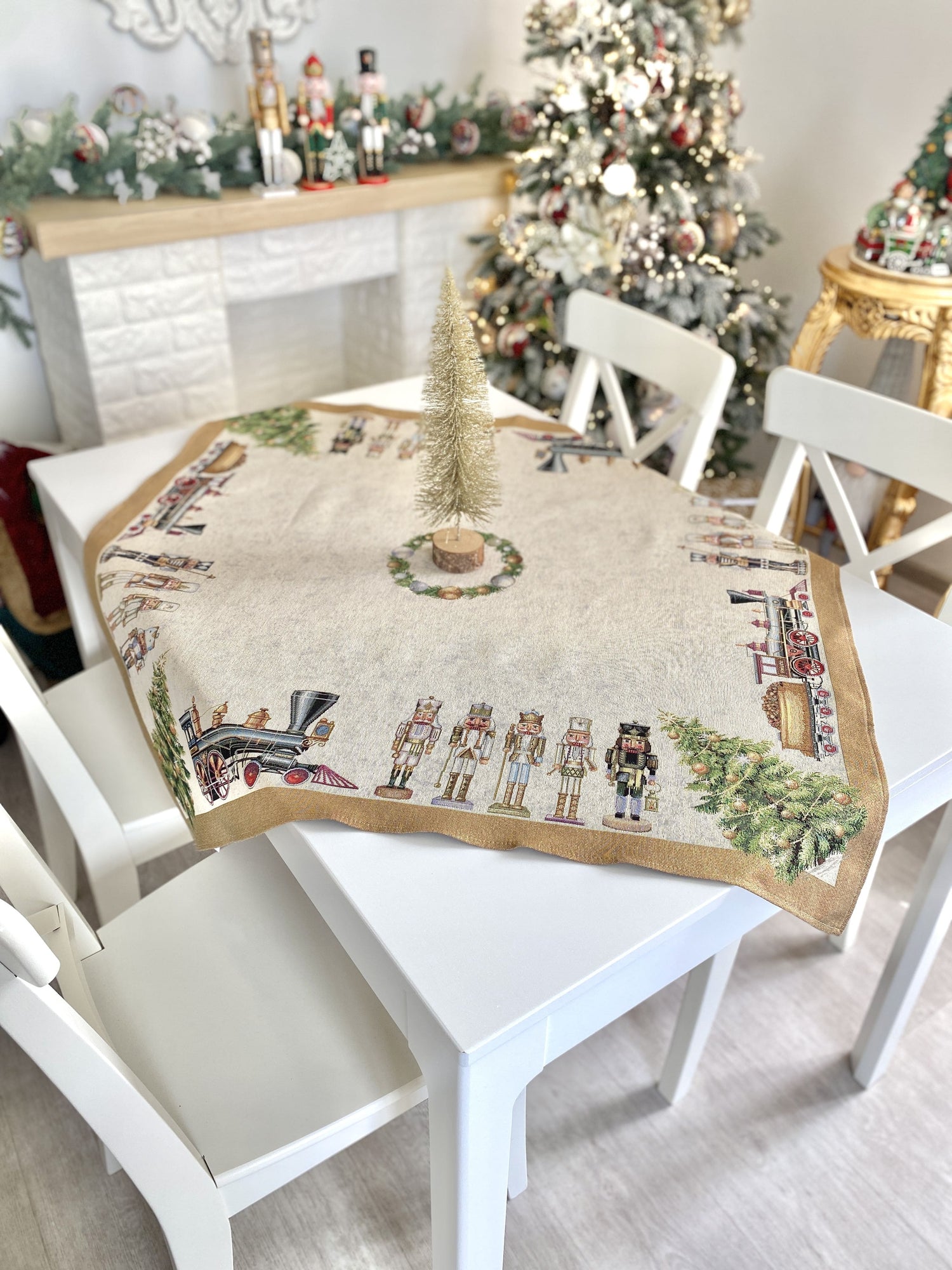 Christmas tapestry tablecloth «Gold Nutcracker» with golden thread Limaso Textile