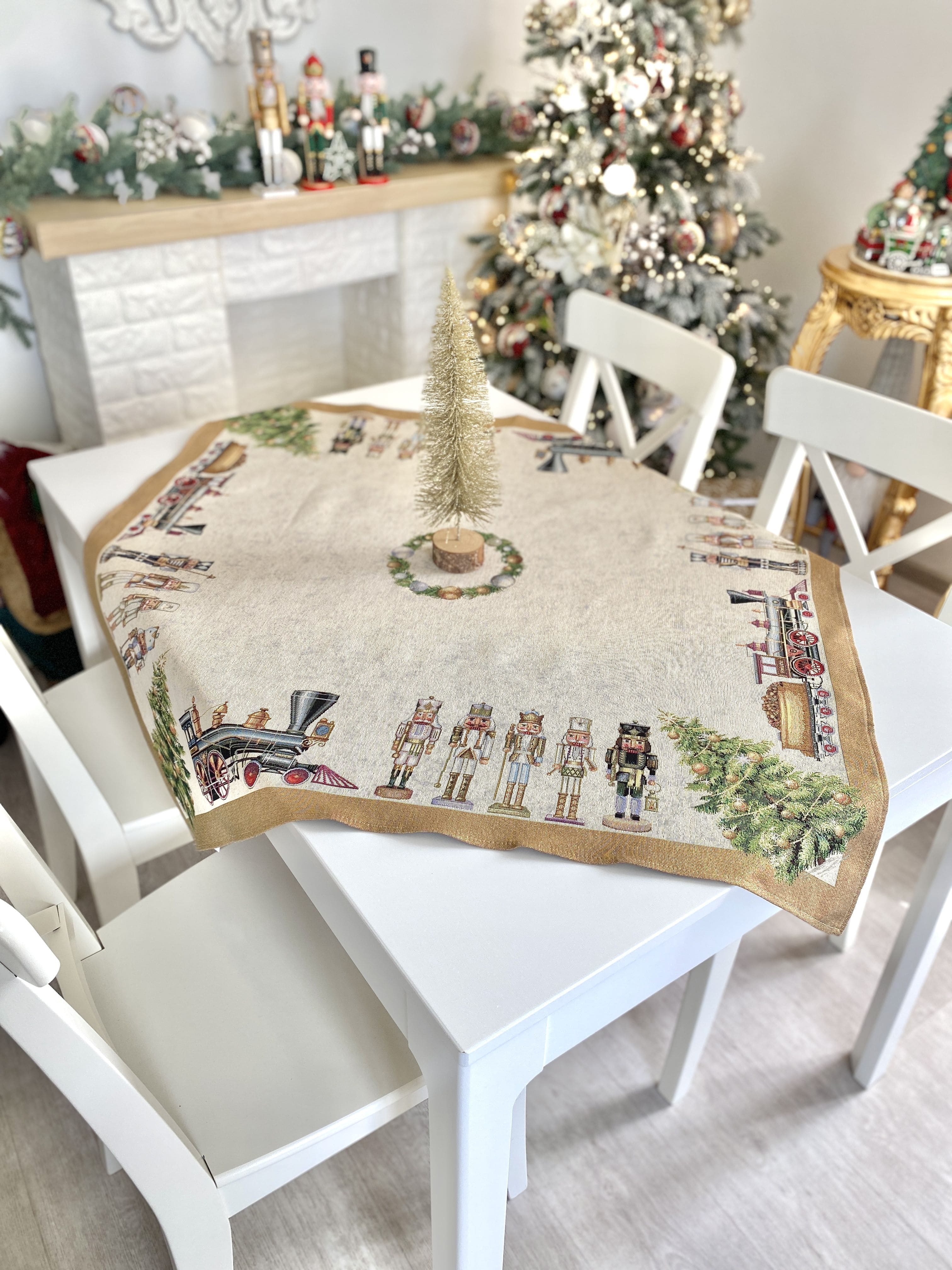 Christmas tapestry tablecloth «Gold Nutcracker» with golden thread Limaso Textile