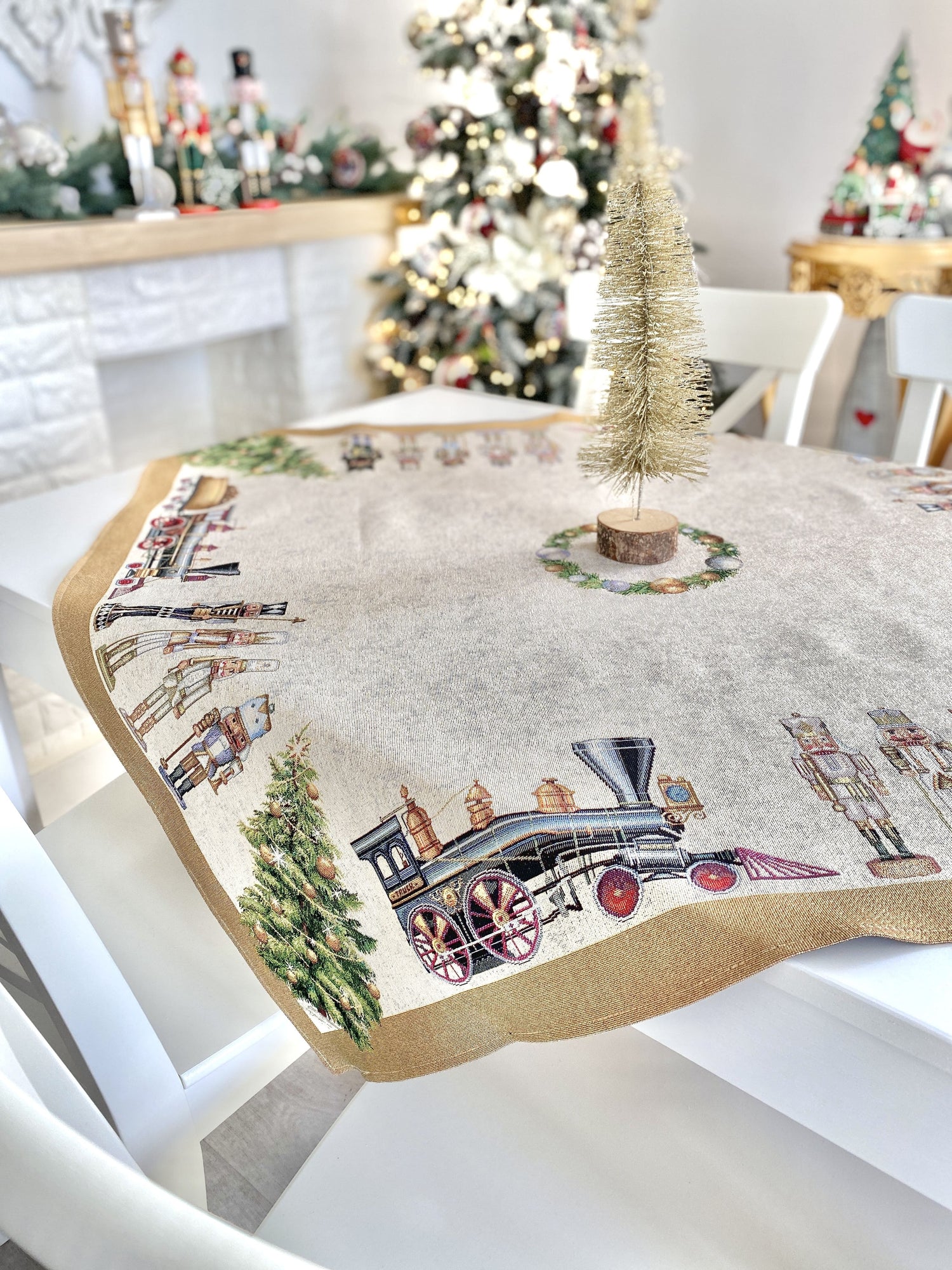 Christmas tapestry tablecloth «Gold Nutcracker» with golden thread Limaso Textile