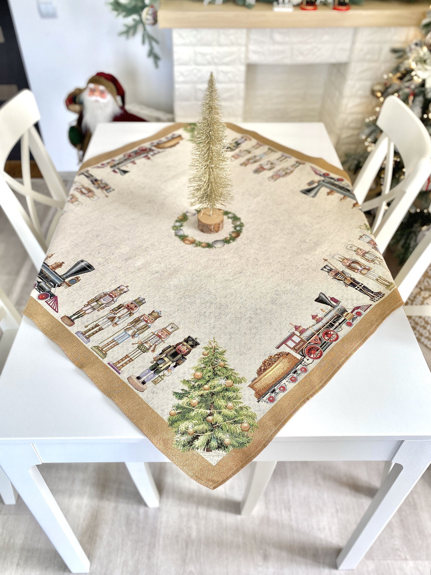 Christmas tapestry tablecloth «Gold Nutcracker» with golden thread