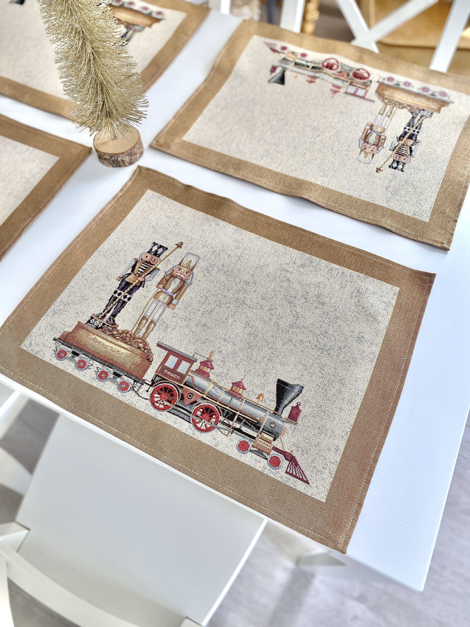 Winter Holiday Placemats «Gold Nutcracker» with golden thread
