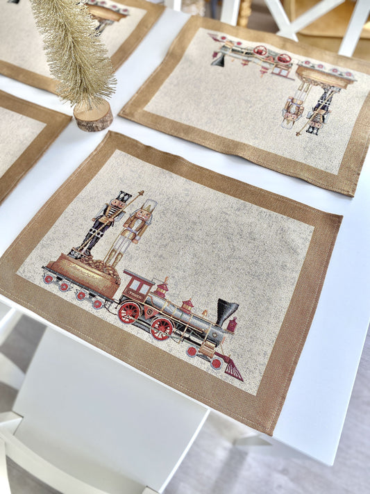 Winter Holiday Placemats «Gold Nutcracker» with golden thread