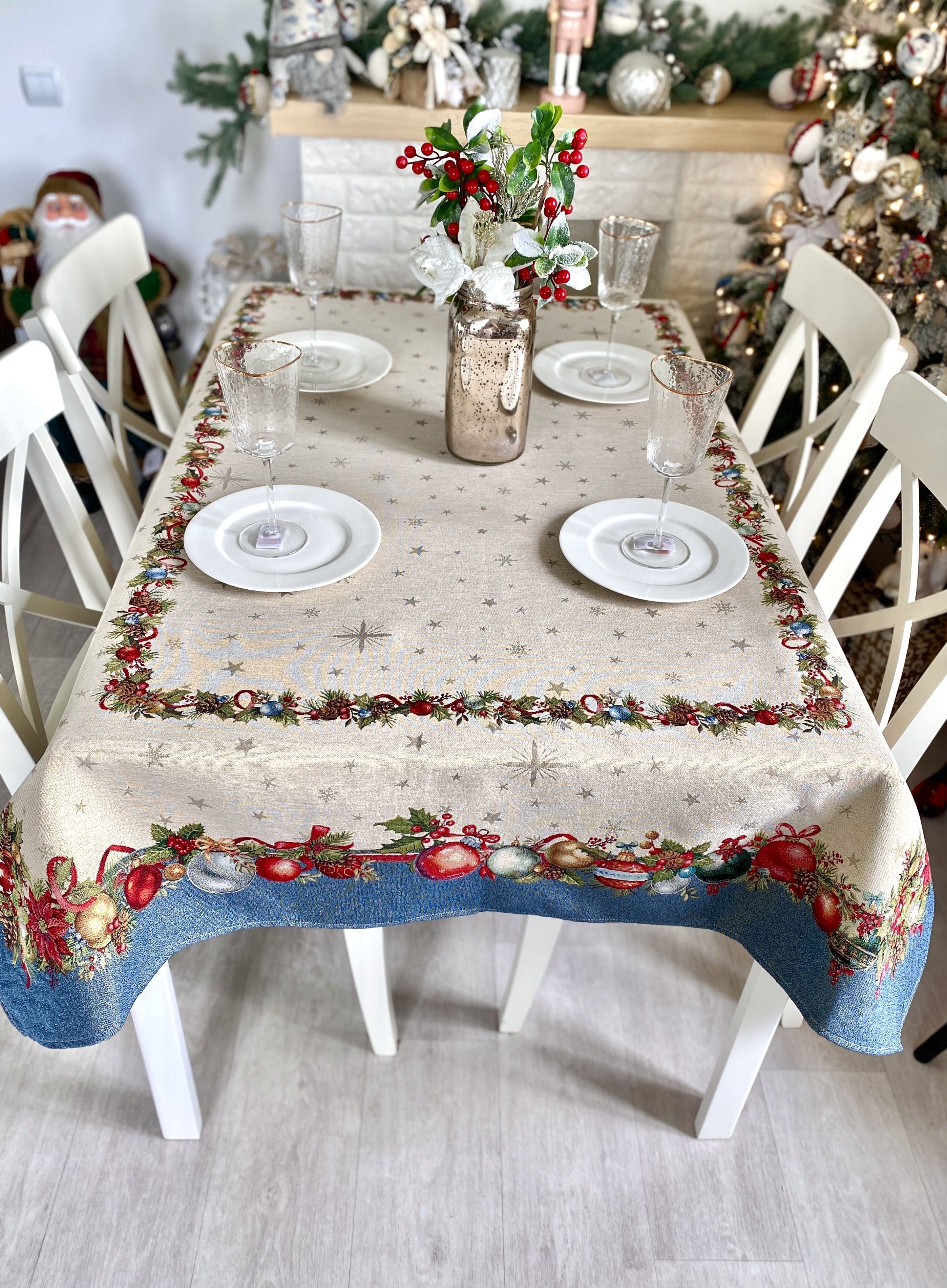 Christmas Tablecloth «Christmas Glow» with Golden Lurex - Luxury Tapestry - Textile4Family