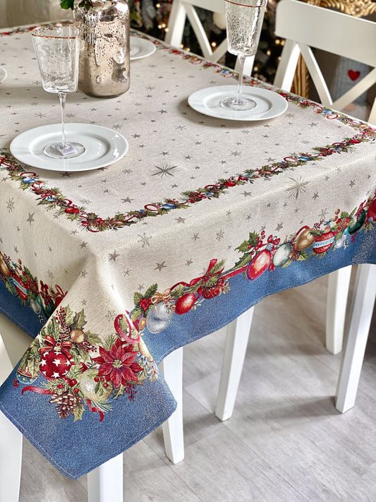 Christmas Tablecloth «Christmas Glow» with Golden Lurex - Luxury Tapestry