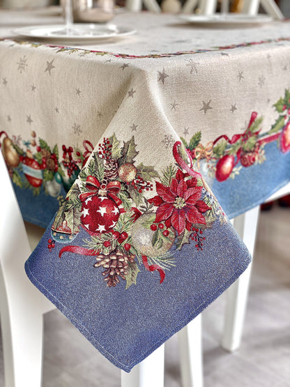 Christmas Tablecloth «Christmas Glow» with Golden Lurex - Luxury Tapestry
