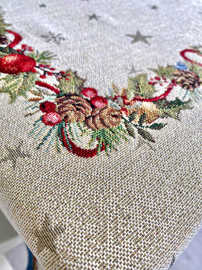 Christmas Tablecloth «Christmas Glow» with Golden Lurex - Luxury Tapestry