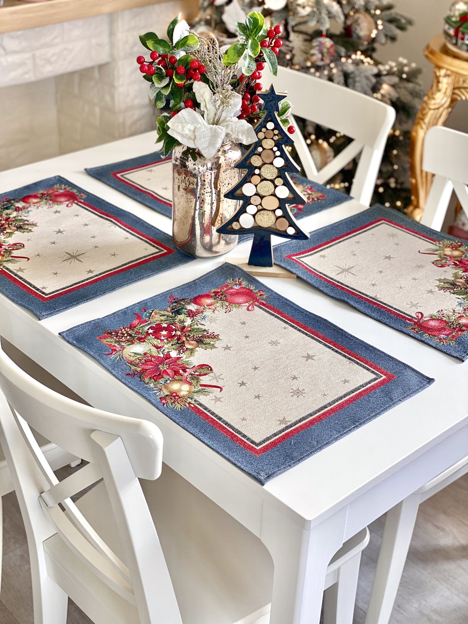 Christmas Placemat set «Christmas Glow» with Golden Lurex - Luxury Tapestry - Textile4Family
