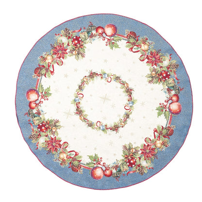 Christmas Round Tablecloth «Christmas Glow» with Golden Lurex - Luxury Tapestry