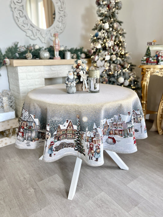 Christmas Round Tablecloth «Magical Winter Eve»  - Luxury Tapestry