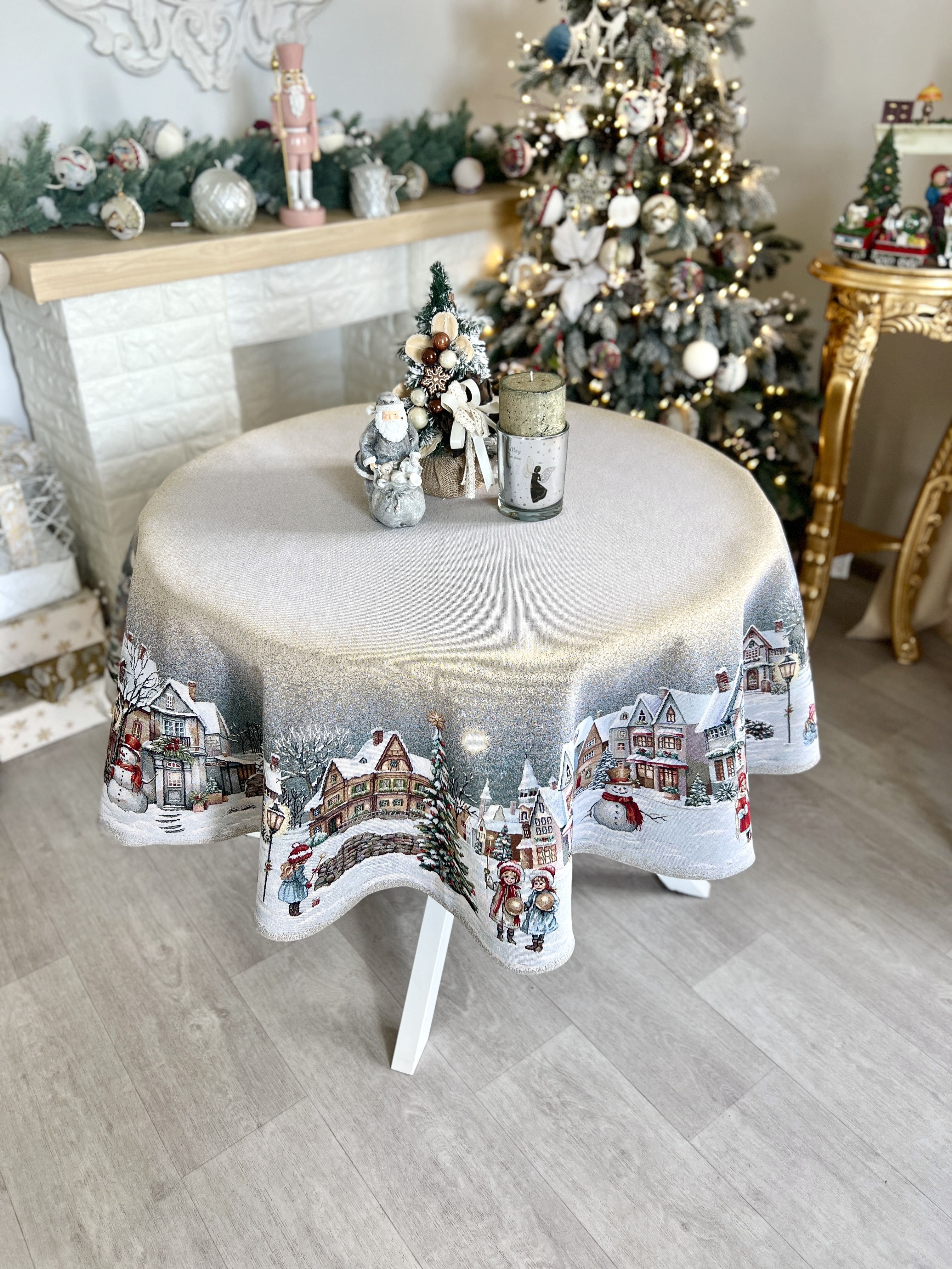 Christmas Round Tablecloth «Magical Winter Eve»  - Luxury Tapestry - Textile4Family