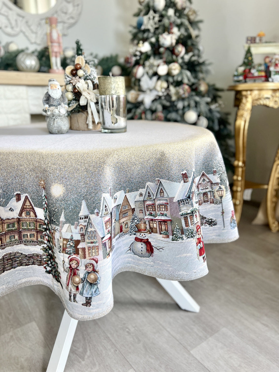 Christmas Round Tablecloth «Magical Winter Eve»  - Luxury Tapestry - Textile4Family