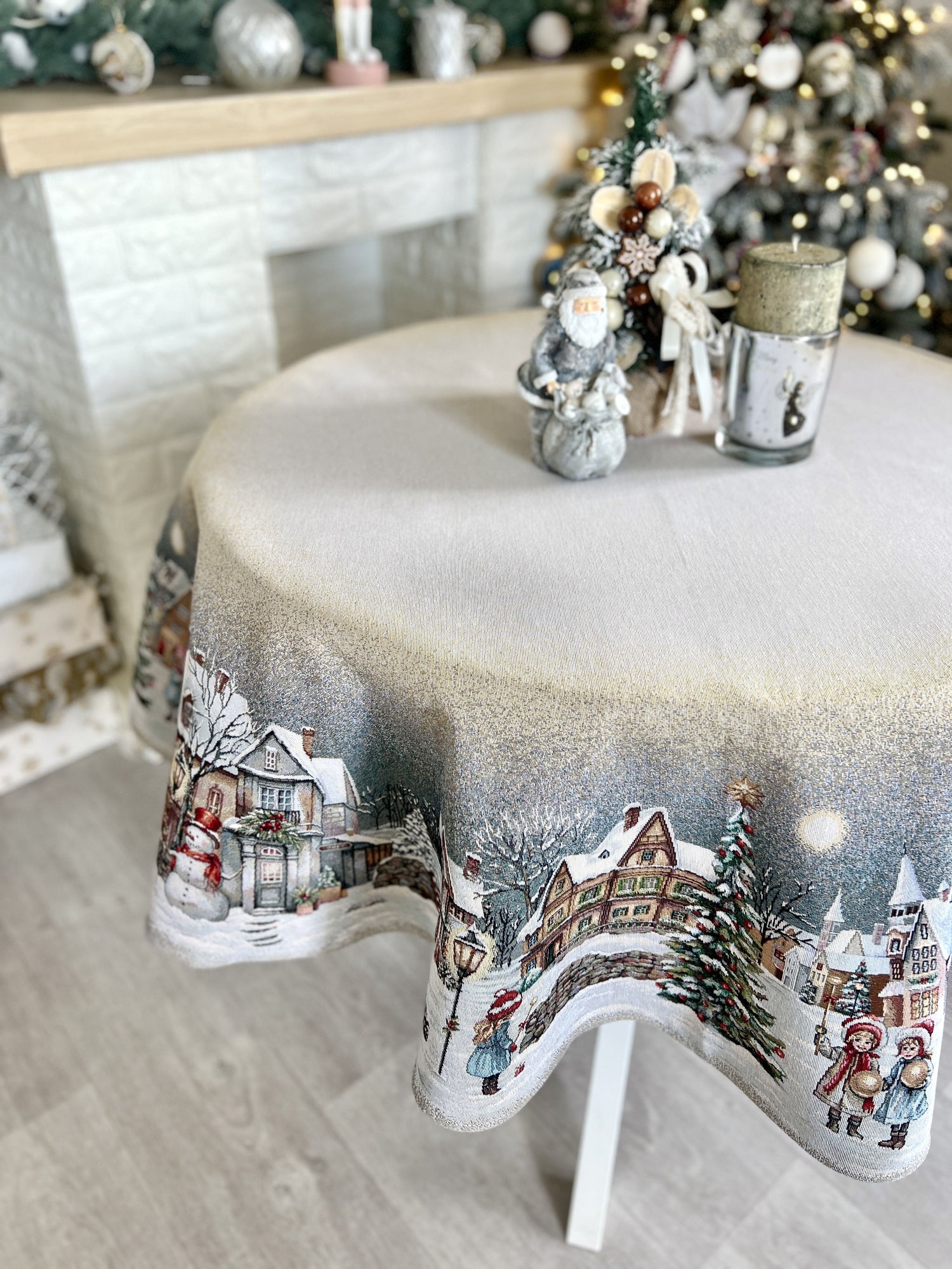 Christmas Round Tablecloth «Magical Winter Eve»  - Luxury Tapestry - Textile4Family