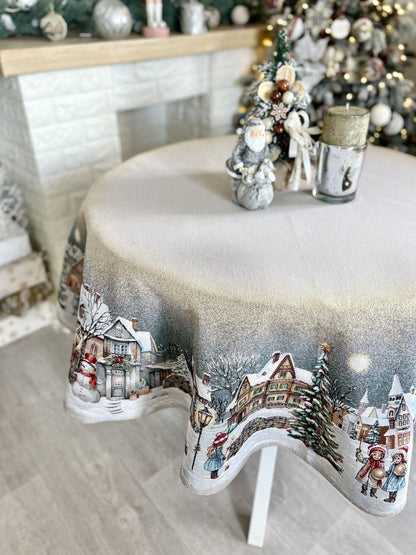 Christmas Round Tablecloth «Magical Winter Eve»  - Luxury Tapestry