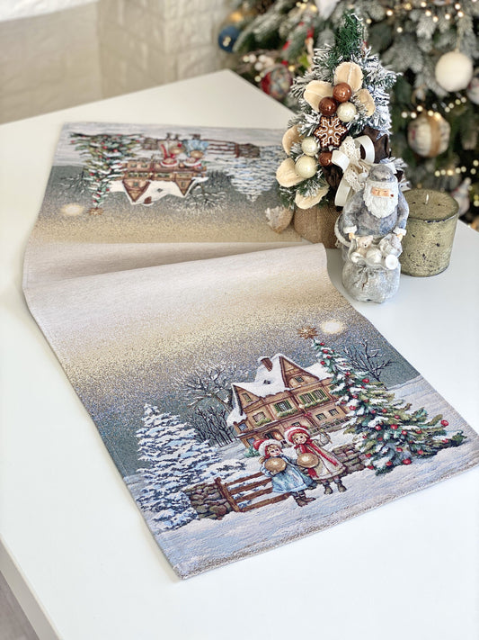 Christmas Table Runner  «Magical Winter Eve»  - Luxury Tapestry