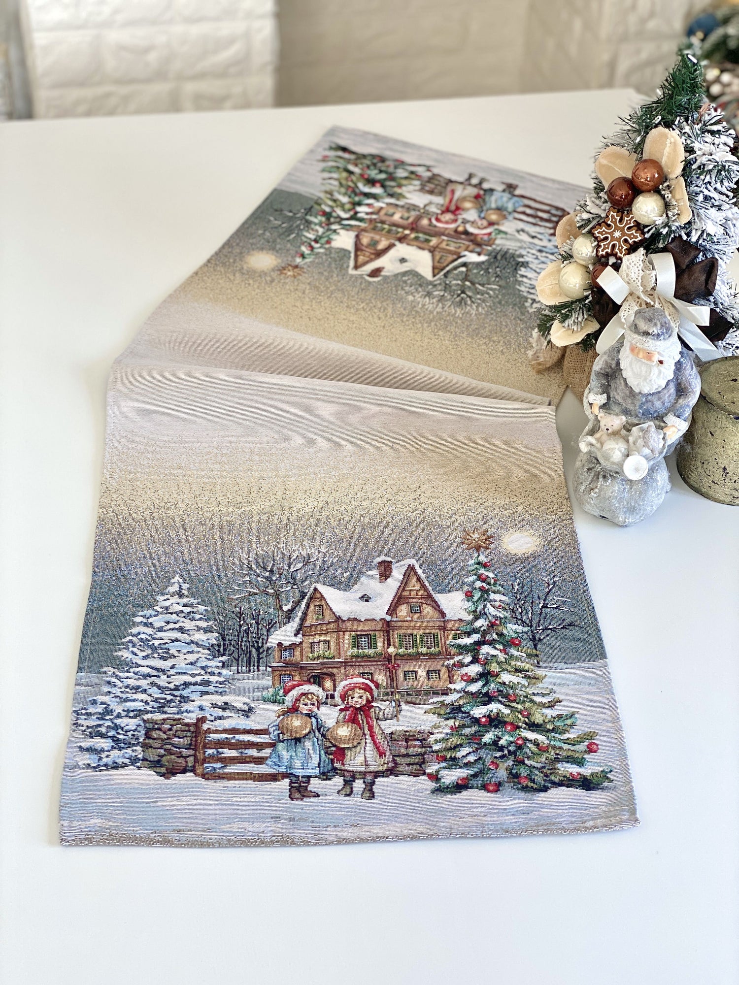 Christmas Table Runner  «Magical Winter Eve»  - Luxury Tapestry - Textile4Family