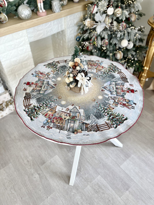 Christmas Round Tablecloth «Magical Winter Eve»  - Luxury Tapestry