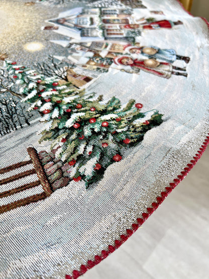 Christmas Round Tablecloth «Magical Winter Eve»  - Luxury Tapestry