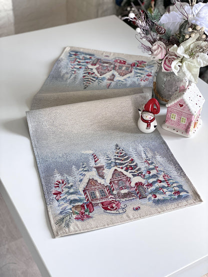 Christmas Table Runner  «Sweet Gingerbread Nights» with Silver Lurex - Premium Gobelin