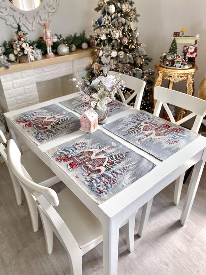 ChristmasPlacemat set«Sweet Gingerbread Nights»with Silver Lurex- Premium Gobelin