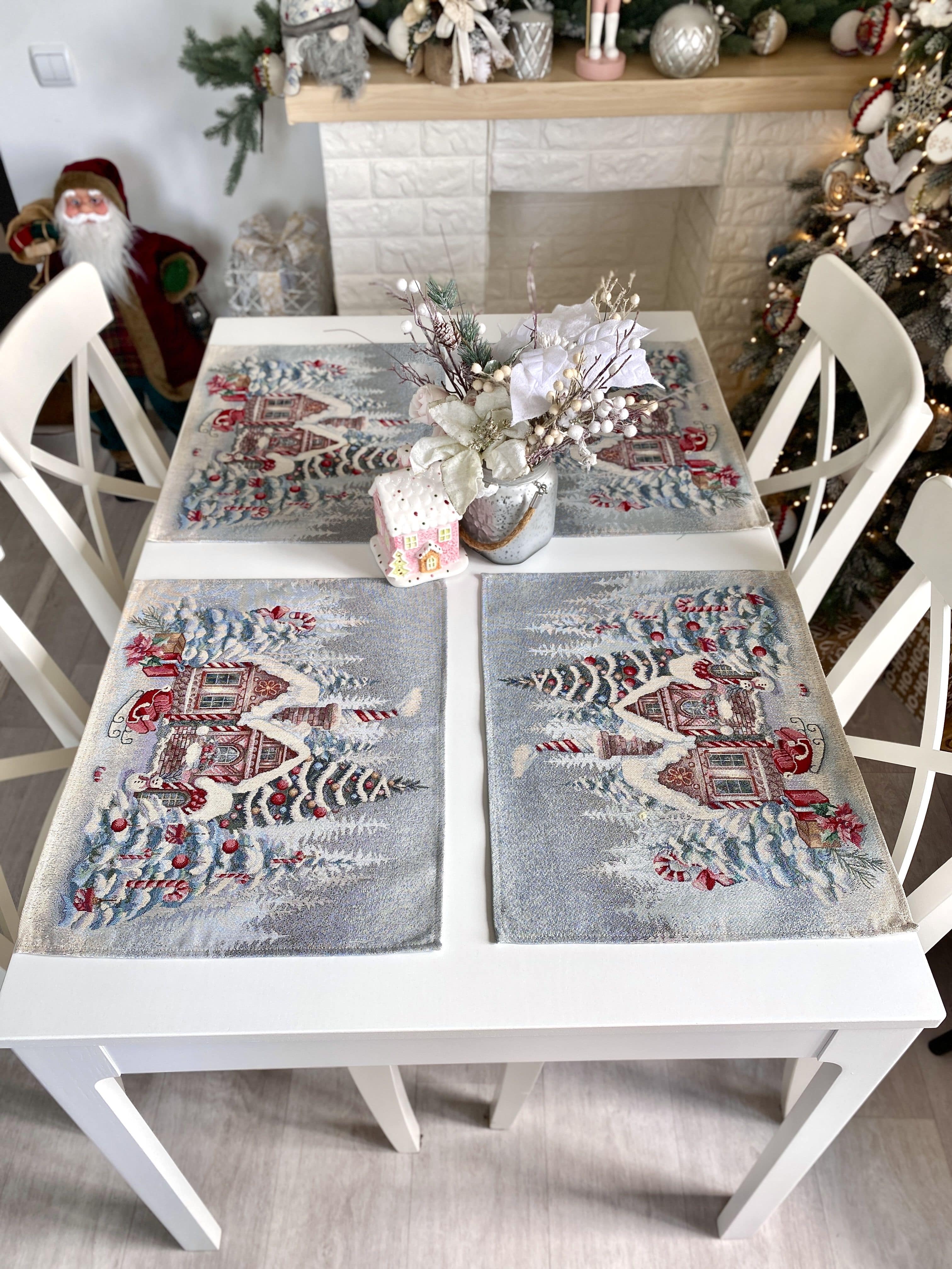 ChristmasPlacemat set«Sweet Gingerbread Nights»with Silver Lurex- Premium Gobelin - Textile4Family