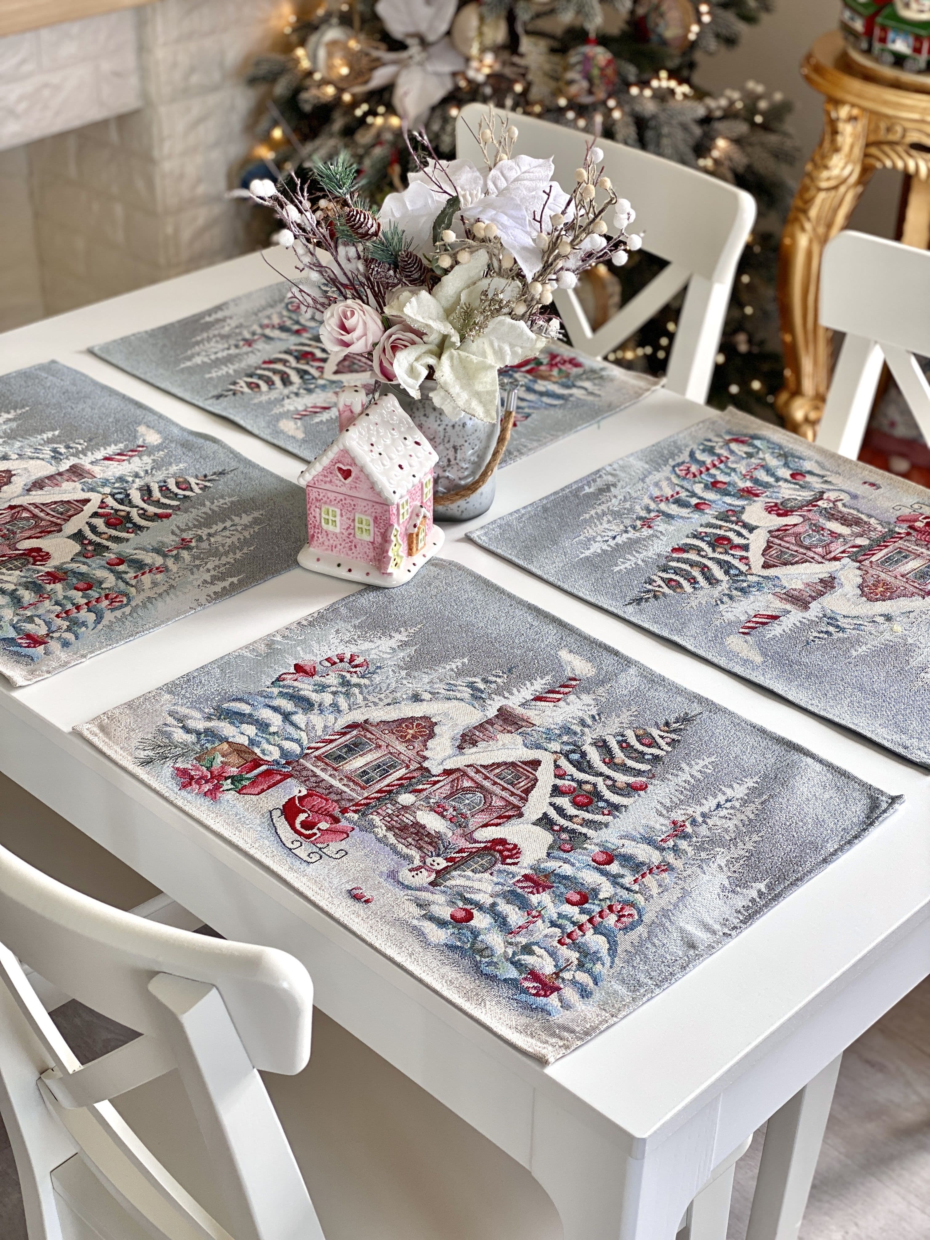 ChristmasPlacemat set«Sweet Gingerbread Nights»with Silver Lurex- Premium Gobelin - Textile4Family