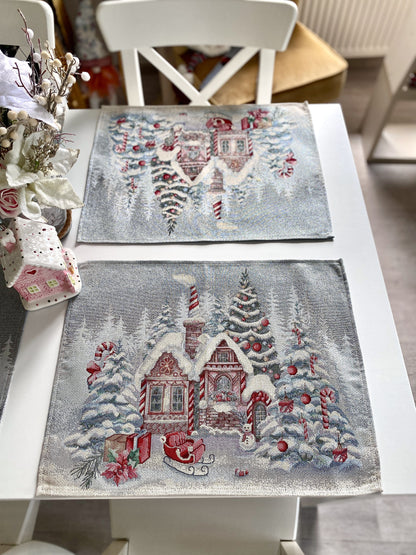 ChristmasPlacemat set«Sweet Gingerbread Nights»with Silver Lurex- Premium Gobelin