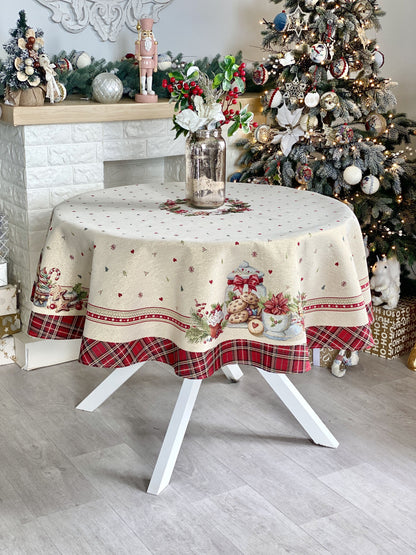 Christmas Round Tablecloth «Sweet Dreams» with Golden Lurex - Premium Gobelin