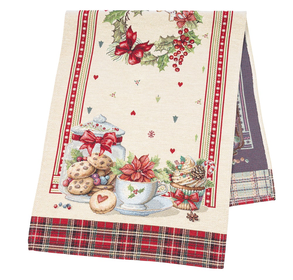 Christmas Table Runner  «Sweet Dreams» with Golden Lurex - Premium Gobelin - Textile4Family
