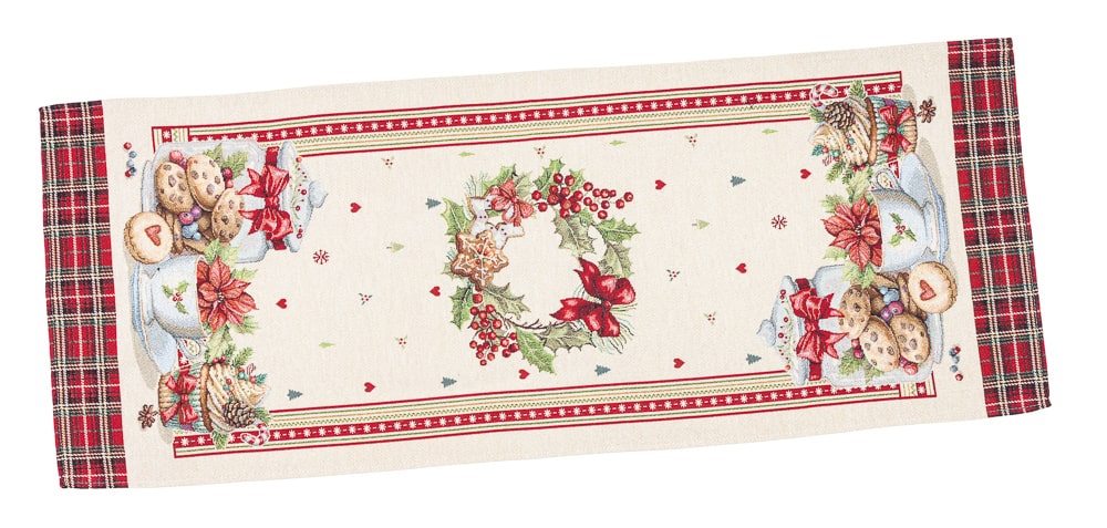 Christmas Table Runner  «Sweet Dreams» with Golden Lurex - Premium Gobelin - Textile4Family