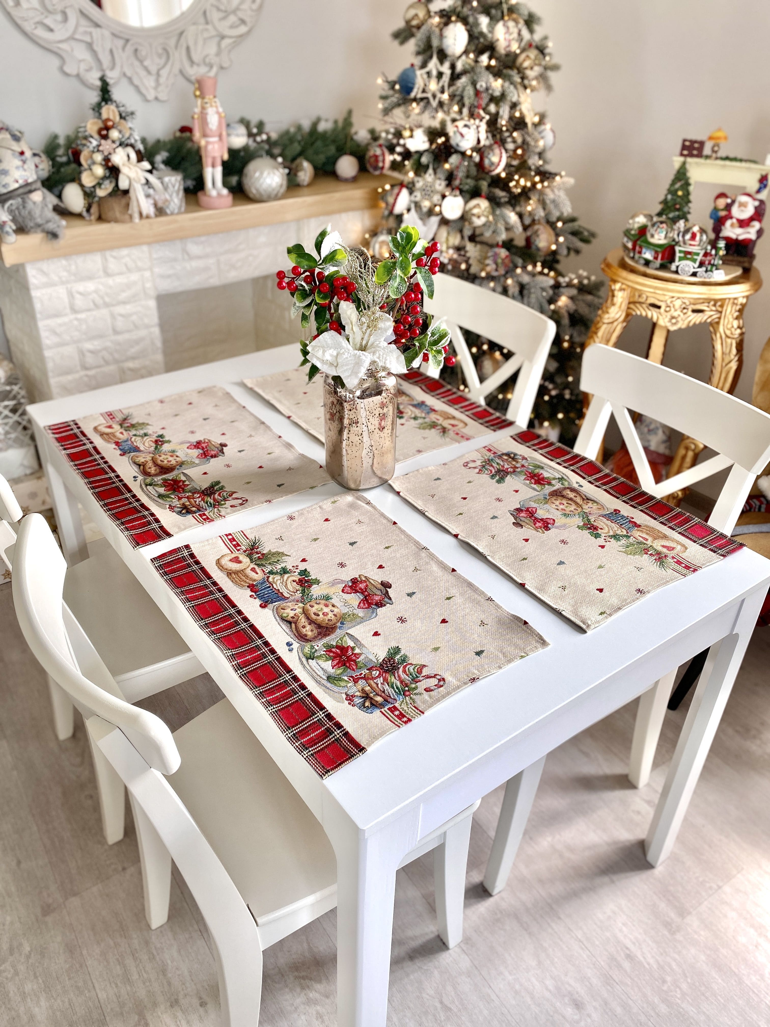 Christmas Placemat set «Sweet Dreams» with Golden Lurex - Premium Gobelin - Textile4Family