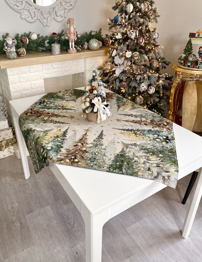 Christmas Tablecloth «Evergreen Magic» with Golden Lurex - Luxury Tapestry